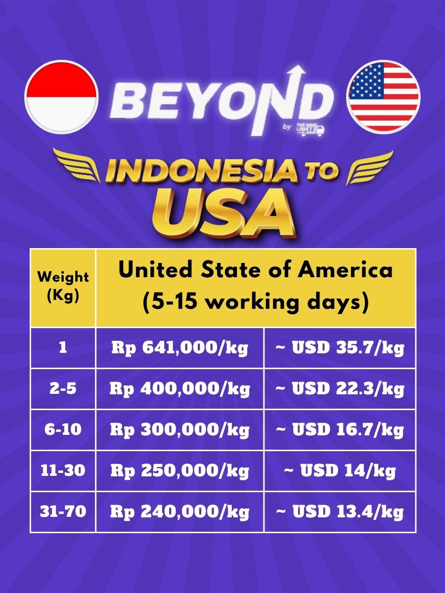 shipping from indonesia to usa price list